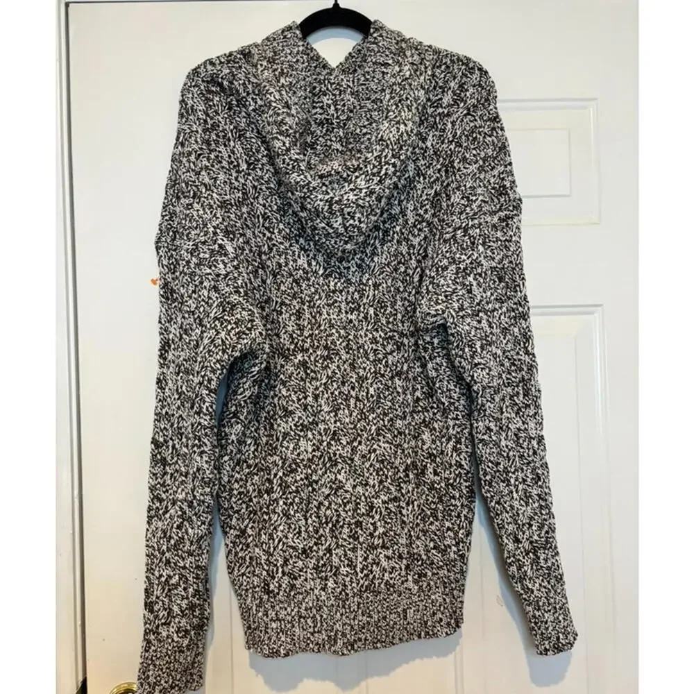 Men's Zara sz XL brown/white hooded‎ Japanese cotton sweater cableknit #3067